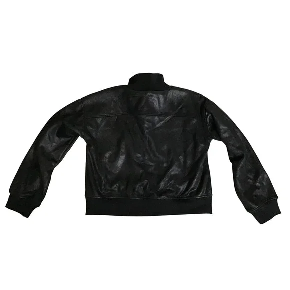 Evereve Women's Black Faux Leather Snap Front Aviator Bomber Jacket Size S NWT - Picture 3 of 8